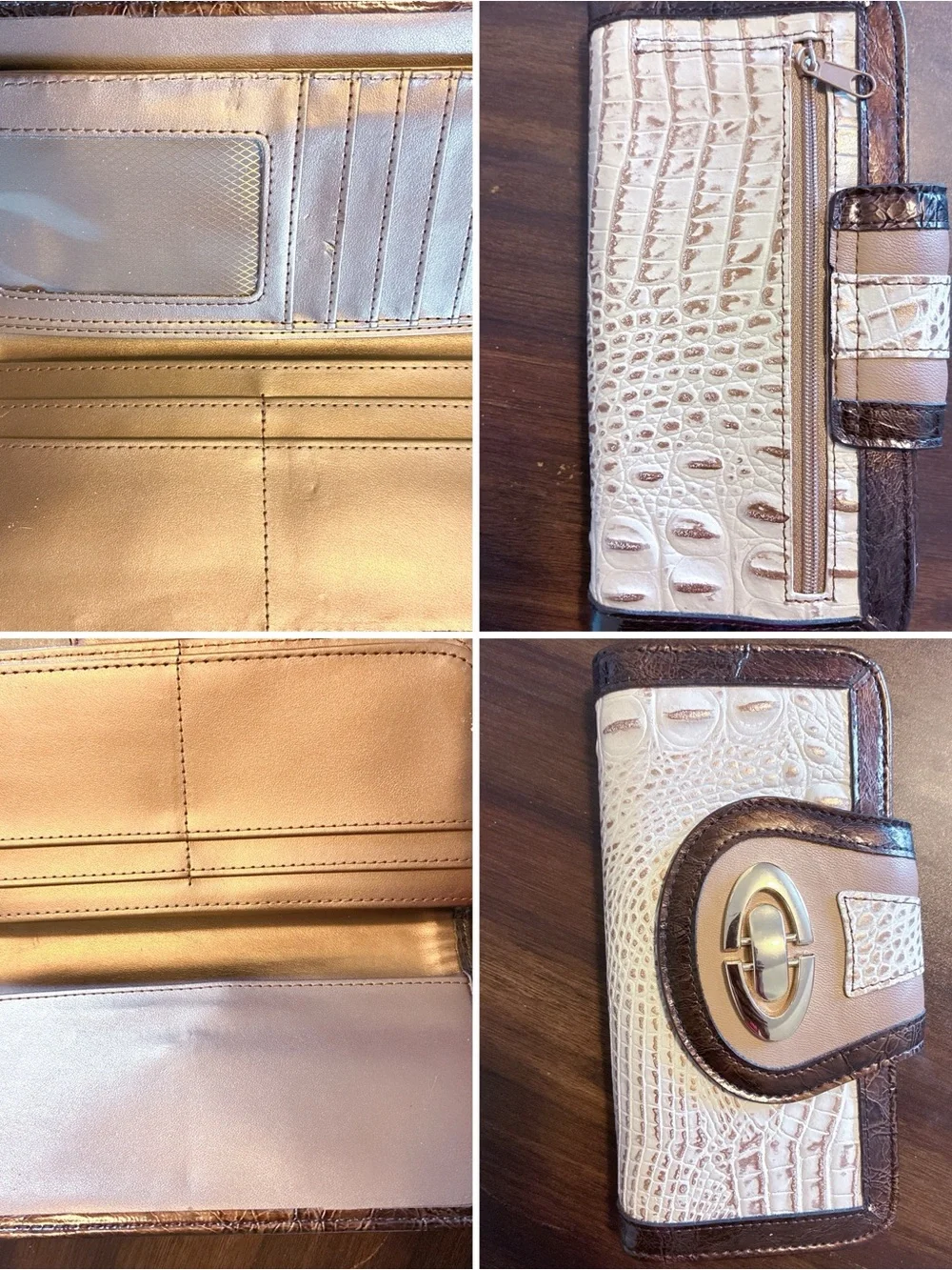 Croc-Embossed Tan and Cream Tote with Matching Wallet